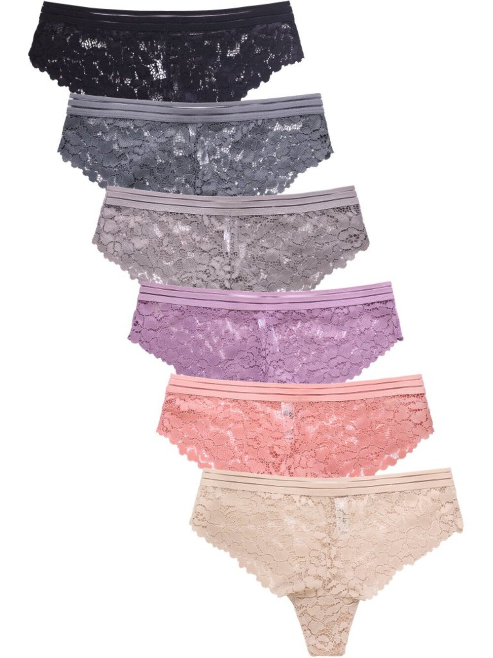$10 SALE PACK OF 6 Women's Allover Lace Solid Thong Panty (LP9068LT)
